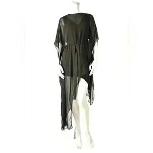 NWT BCBGMAXAZRIA Black 100% Silk Asymmetrical Suzy Belted Slip Tunic  Dress XS
